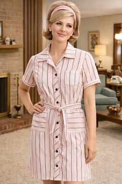 Vtg Breakfast Club Womens Collared Shirt Dress Waist Tie Button Down Sz 18 1/2